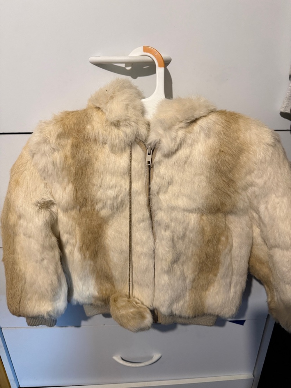 Kids Faux Fur Hooded Jacket - Cream Brown